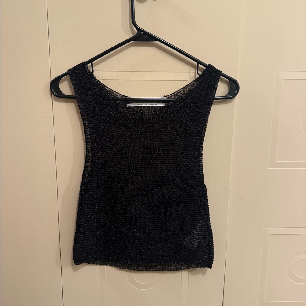 Black Sheer Sleeveless Knit Top